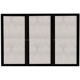 Aarco 3 Door Aluminum Framed Enclosed Bulletin Board Black Powder Coat - 72