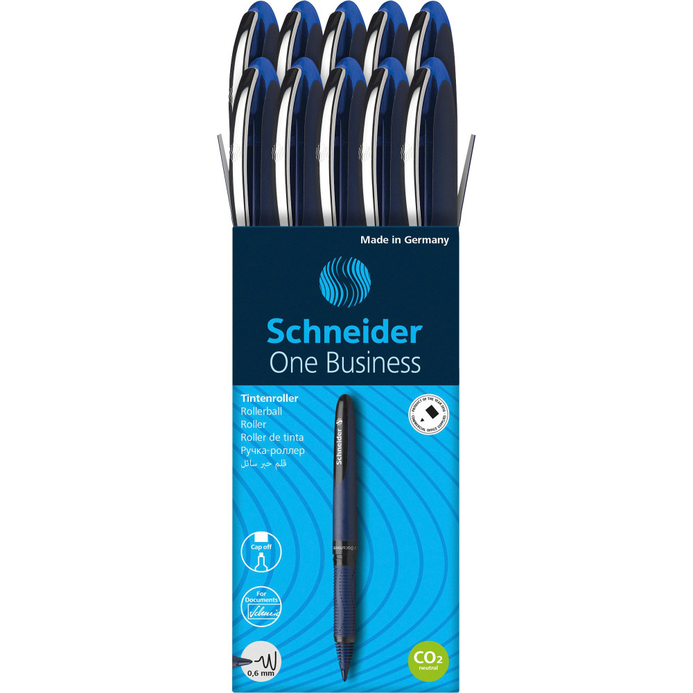 Rediform Schneider One Business Rollerball Pens, Medium Point, 0.6 mm, Blue Barrels, Blue Ink, Pack Of 10 Pens MPN:RED183003