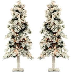 Fraser Hill Farm Artificial Christmas Tree - 3 Ft. Snowy Alpine Tree - Clear Lights - Set of 2 FFSA030-1SN/SET2