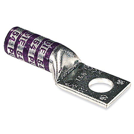 One-Hole Compression Lug, 4/0 AWG Max, 3/8 in Stud, Long Barrel, Copper, Purple MPN:256-30695-1253