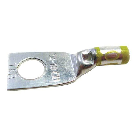 One-Hole Compression Lug, 10 AWG Max, 1/4 in Stud, Standard Barrel, Copper, Yellow MPN:54101