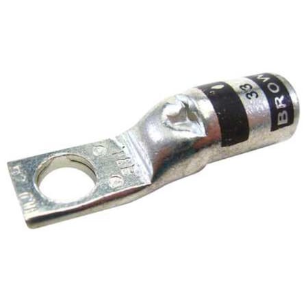 One-Hole Compression Lug, 2 AWG Max, 1/4 in Stud, Short Barrel, Copper, Brown MPN:54107NT