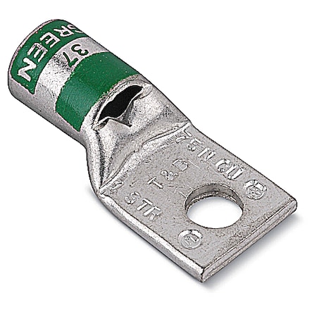 One-Hole Compression Lug, 1 AWG Max, 1/4 in Stud, Standard Barrel, Copper, Green MPN:54108