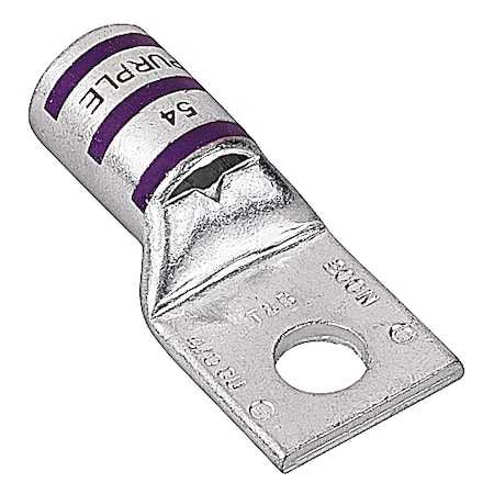 One-Hole Compression Lug, 4/0 AWG Max, 5/16 in Stud, Standard Barrel, Copper, Purple MPN:54168
