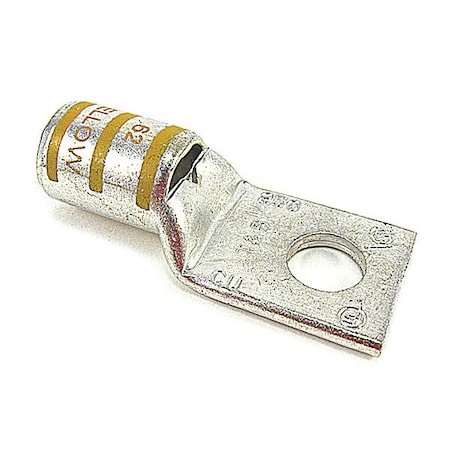 One-Hole Compression Lug, 250 kcmil Max, 3/8 in Stud, Standard Barrel, Copper, Yellow MPN:54174