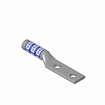Two-Hole Compression Lug, 6 AWG Max, 1/4 in Stud, Long Barrel, Copper, Blue MPN:54852BE