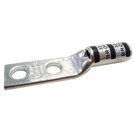 Two-Hole Compression Lug, 2 AWG Max, 1/4 in Stud, Long Barrel, Copper, Brown MPN:54855BEPH