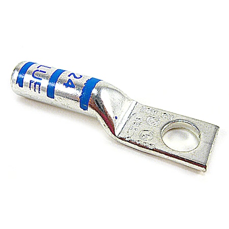 One-Hole Compression Lug, 6 AWG Max, 1/4 in Stud, Long Barrel, Copper, Blue MPN:54905BE