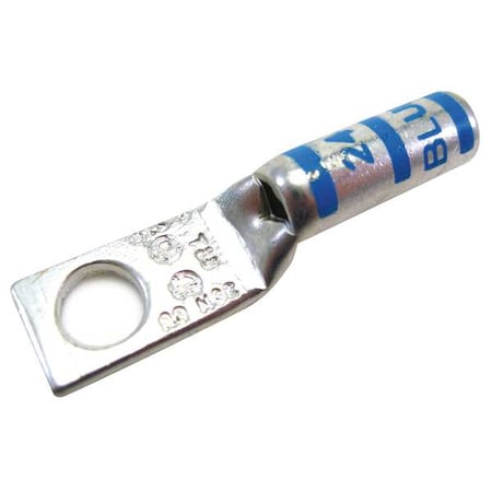 One-Hole Compression Lug, 6 AWG Max, 1/4 in Stud, Long Barrel, Copper, Blue MPN:54905BEPH