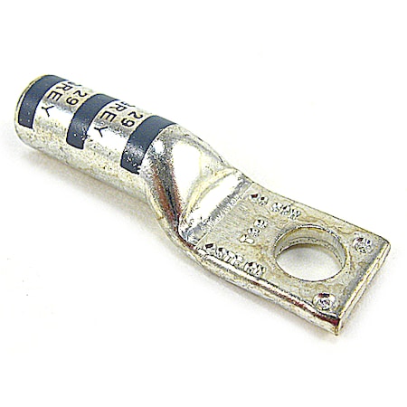 One-Hole Compression Lug, 4 AWG Max, 1/4 in Stud, Long Barrel, Copper, Gray MPN:54906BE