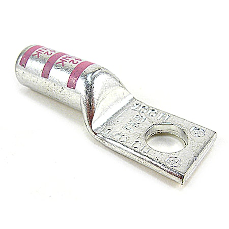 One-Hole Compression Lug, 1/0 AWG Max, 3/8 in Stud, Standard Barrel, Copper, Pink MPN:54909BE