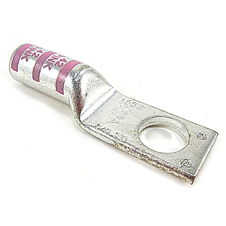 One-Hole Compression Lug, 1/0 AWG Max, 1/2 in Stud, Long Barrel, Copper, Pink MPN:54950BE