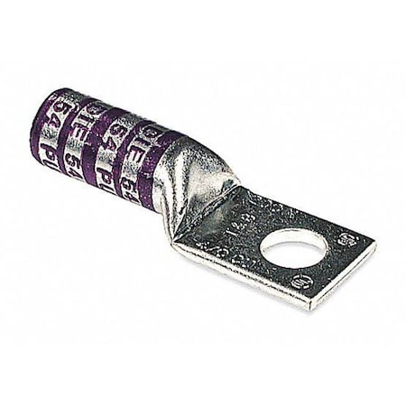 One-Hole Compression Lug, 4/0 AWG Max, 1/2 in Stud, Long Barrel, Copper, Purple MPN:54970BE