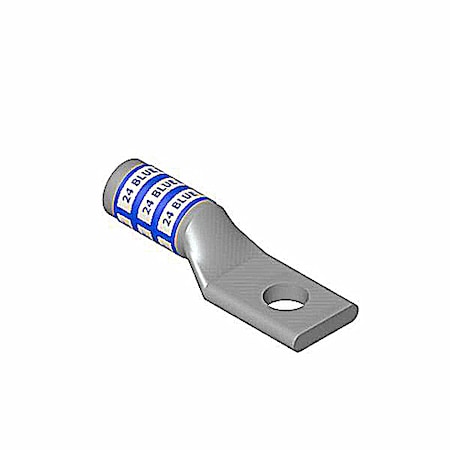 One-Hole Compression Lug, #8 AWG Max, 1/4 in Stud, Long Barrel, Aluminum, Blue MPN:60102-TB