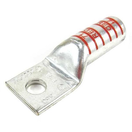 One-Hole Compression Lug, 250 kcmil Max, 1/2 in Stud, Long Barrel, Aluminum, Red MPN:60156
