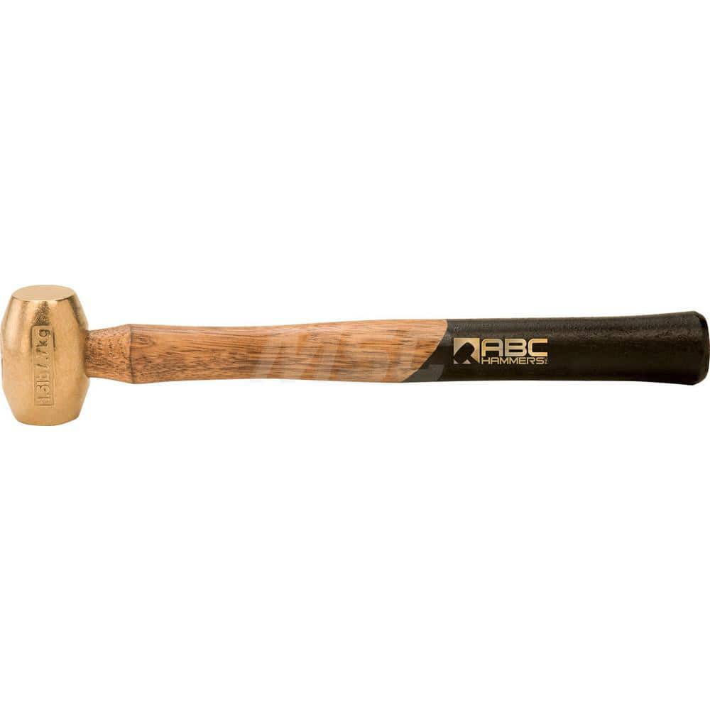 1.5 lb Brass Striking Hammer, Non-Sparking, Non-Marring 1-1/4 Face Diam, 2-3/4 Head Length, 14 OAL, 12-1/2 Wood Handle, Double Faced MPN:ABC1.5BW