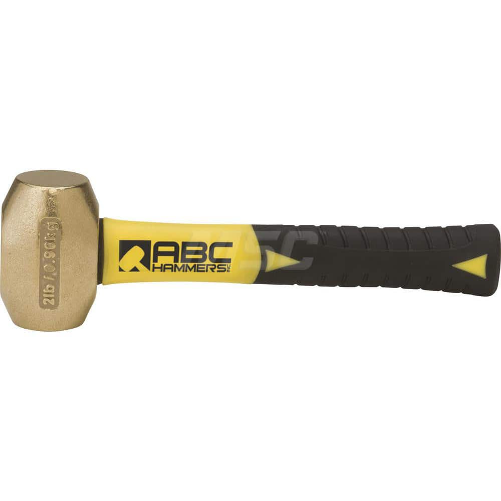 2 lb Brass Drilling Hammer, Non-Sparking, Non-Marring 1-1/2 Face Diam, 3 Head Length, 9-1/2 OAL, 8 Fiberglass Handle, Double Faced MPN:ABC2BFS