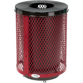GoVets™ Outdoor Diamond Steel Trash Can With Flat Lid & Base 36 Gallon Red 924RDD261