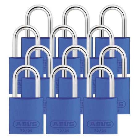 Lockout Padlock, Keyed Alike, Aluminum, Blue, 1 in Shackle Height, 1 1/4 in Body Width, 12 PK MPN:72/30 KA X 12