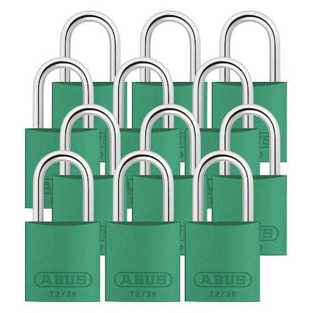 Lockout Padlock, Keyed Alike, Aluminum, Green, 1 in Shackle Height, 1 1/4 in Body Width, 12 PK MPN:72/30 KA X 12