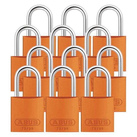 Lockout Padlock, Keyed Alike, Aluminum, Orange, 1 in Shackle Height, 1 1/4 in Body Width, 12 PK MPN:72/30 KA X 12