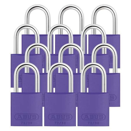 Lockout Padlock, Keyed Alike, Aluminum, Purple, 1 in Shackle Height, 1 1/4 in Body Width, 12 PK MPN:72/30 KA X 12