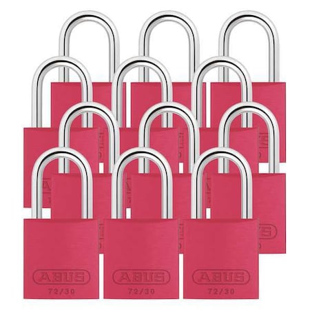 Lockout Padlock, Keyed Alike, Aluminum, Red, 1 in Shackle Height, 1 1/4 in Body Width, 12 PK MPN:72/30 KA X 12