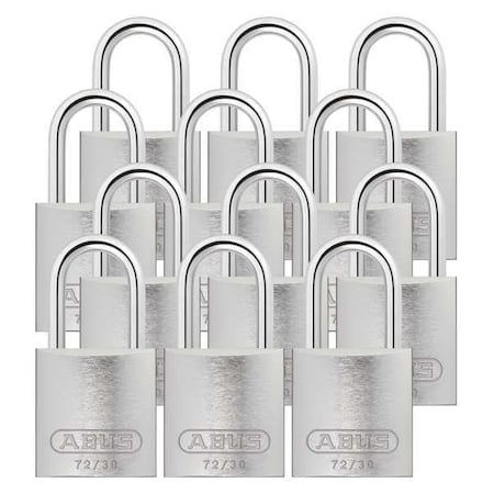 Lockout Padlock, Keyed Alike, Aluminum, Silver, 1 in Shackle Height, 1 1/4 in Body Width, 12 PK MPN:72/30 KA X 12