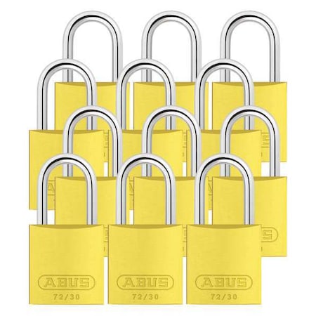 Lockout Padlock, Keyed Alike, Aluminum, Yellow, 1 in Shackle Height, 1 1/4 in Body Width, 12 PK MPN:72/30 KA X 12