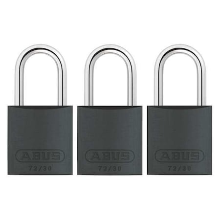 Lockout Padlock, Keyed Alike, Aluminum, Black, 1 in Shackle Height, 1 1/4 in Body Width, 3 PK MPN:72/30 KA X 3