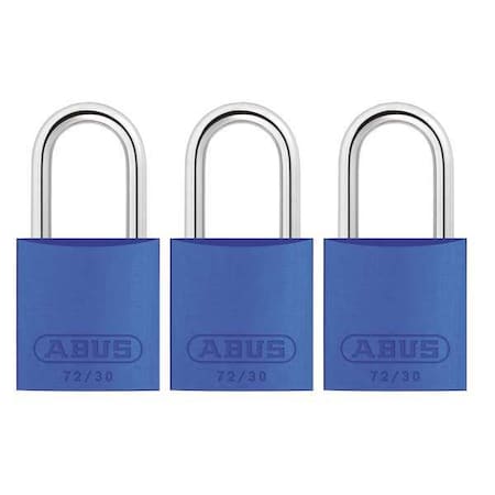 Lockout Padlock, Keyed Alike, Aluminum, Blue, 1 in Shackle Height, 1 1/4 in Body Width, 3 PK MPN:72/30 KA X 3