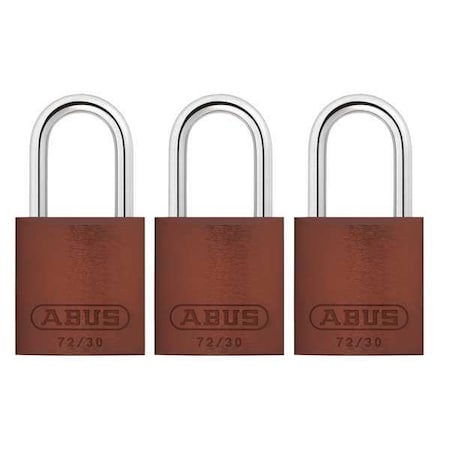 Lockout Padlock, Keyed Alike, Aluminum, Brown, 1 in Shackle Height, 1 1/4 in Body Width, 3 PK MPN:72/30 KA X 3