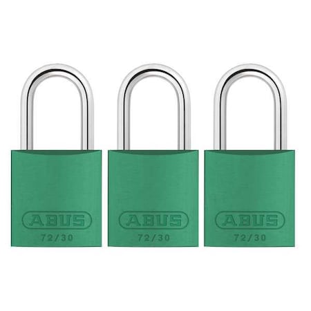 Lockout Padlock, Keyed Alike, Aluminum, Green, 1 in Shackle Height, 1 1/4 in Body Width, 3 PK MPN:72/30 KA X 3