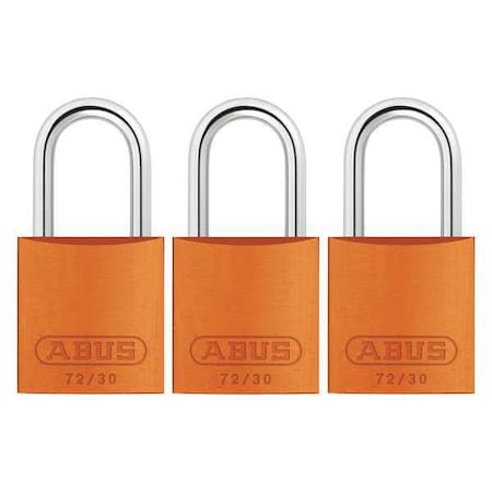 Lockout Padlock, Keyed Alike, Aluminum, Orange, 1 in Shackle Height, 1 1/4 in Body Width, 3 PK MPN:72/30 KA X 3
