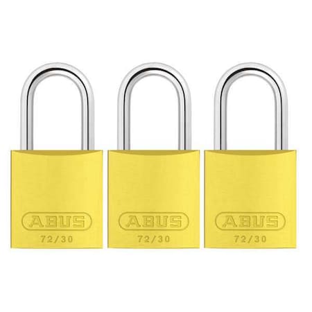 Lockout Padlock, Keyed Alike, Aluminum, Yellow, 1 in Shackle Height, 1 1/4 in Body Width, 3 PK MPN:72/30 KA X 3