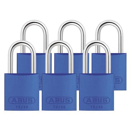 Lockout Padlock, Keyed Alike, Aluminum, Blue, 1 in Shackle Height, 1 1/4 in Body Width, 6 PK MPN:72/30 KA X 6