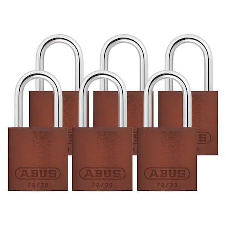 Lockout Padlock, Keyed Alike, Aluminum, Brown, 1 in Shackle Height, 1 1/4 in Body Width, 6 PK MPN:72/30 KA X 6