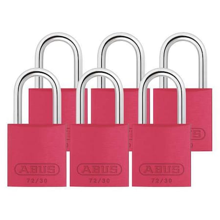 Lockout Padlock, Keyed Alike, Aluminum, Red, 1 in Shackle Height, 1 1/4 in Body Width, 6 PK MPN:72/30 KA X 6