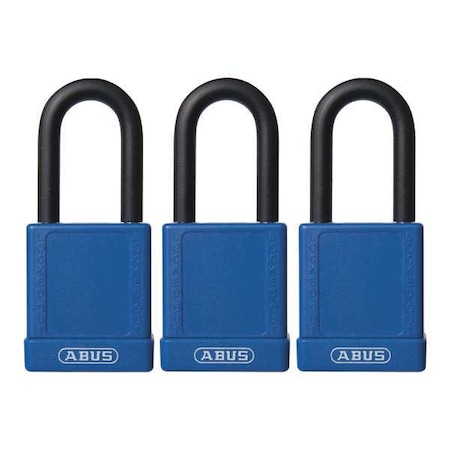 Lockout Padlock, Keyed Alike, Plastic-Covered Aluminum, Blue, 1 1/2 in Shackle Height, 3 PK MPN:74/40 KAX3 BLUE
