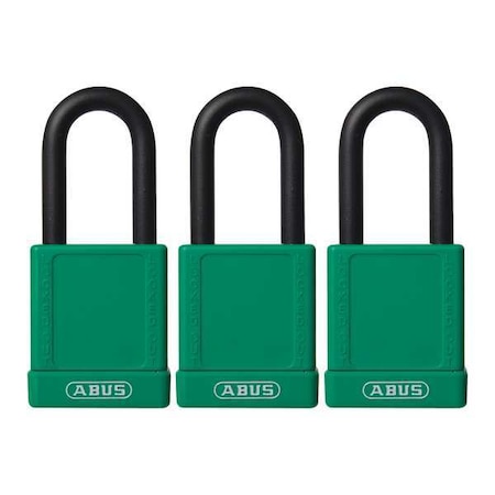 Lockout Padlock, Keyed Alike, Plastic-Covered Aluminum, Green, 1 1/2 in Shackle Height, 3 PK MPN:74/40 KAX3 GREEN