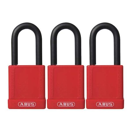 Lockout Padlock, Keyed Alike, Plastic-Covered Aluminum, Red, 1 1/2 in Shackle Height, 1 No. of Keys MPN:74/40 KAX3 RED