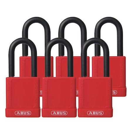 Lockout Padlock, Keyed Alike, Plastic-Covered Aluminum, Red, 1 1/2 in Shackle Height, 1 No. of Keys MPN:74/40 KAX6 RED