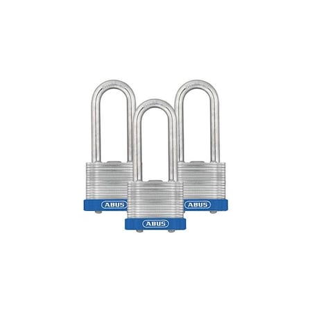 Keyed Padlock, Open, Rectangular Steel Body, Hardened Steel Shackle, 11/16 in W, 3 PK MPN:19340