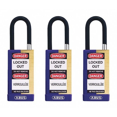Keyed Padlock, Open, Rectangular Steel Body, Hardened Steel Shackle, 3/4 in W, 3 PK MPN:20124
