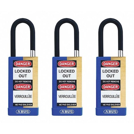 Keyed Padlock, Open, Rectangular Steel Body, Hardened Steel Shackle, 3/4 in W, 3 PK MPN:20176