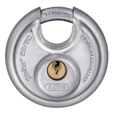 Padlock, Keyed Different, Partially Hidden Shackle, Disc Stainless Steel Body, Steel Shackle MPN:28/60 KD