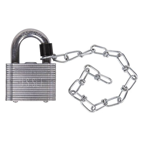 Padlock, Keyed Different, Standard Shackle, Square Steel Body, Steel Shackle, 13/16 in W MPN:41USG/45 Chain