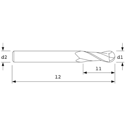 End Mill, Std Ball, 30Hlx, 2FL, 1/2