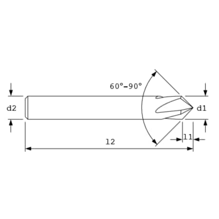 Chmfer Mill 4 Flutes, 82 deg., 3/16