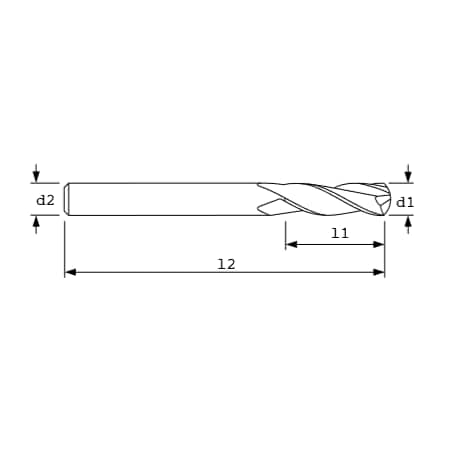 End Mill, Stub Ball, 30Hl x3Fl, 3/16